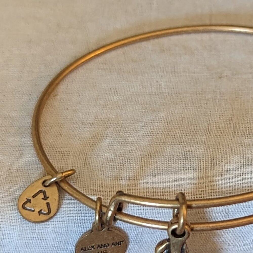 Alex and Ani Feather Charm Gold Tone Adjustable Slide Bangle Bracelet - Picture 3 of 5